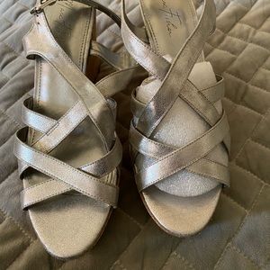 Marc Fisher Silver Fabric Wedge MF Gleena 2 Sandal 9.5